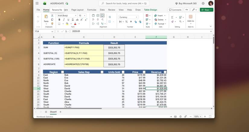 SUM SUBTOTAL And AGGREGATE All Returning The Same Total In Excel