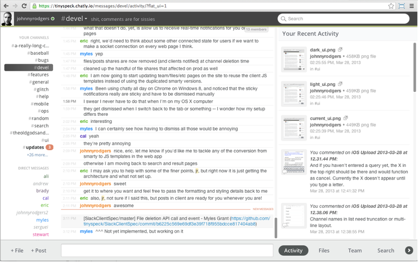 The early desktop prototype showing the original Channels, Messages, and Members layout.