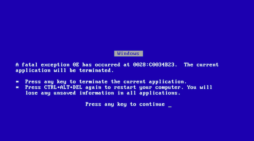 Windows fatal exception blue screen of death