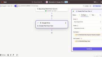 Mapping a Zap to a Google Drive folder for extracting email HTML.
