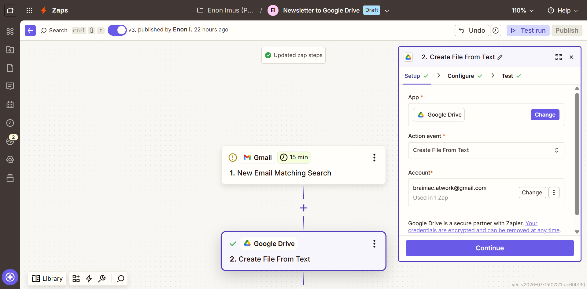 Setting Google Drive's Create Document action in Zapier