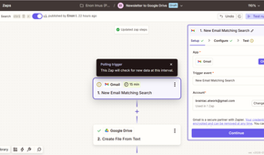 Setting up the trigger for the Gmail event.