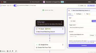 Setting up the trigger for the Gmail event.