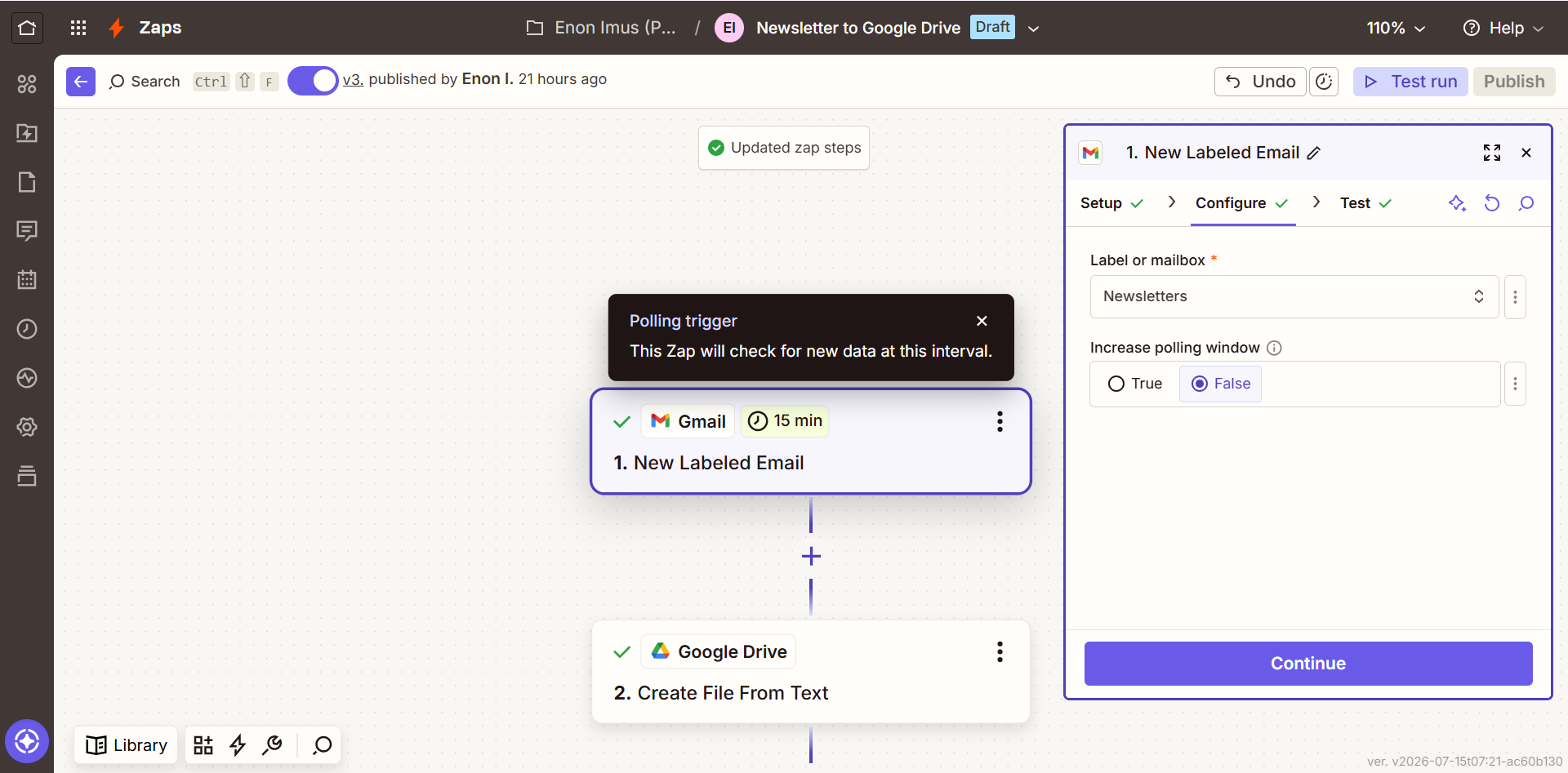 Selecting Gmail as the trigger app in a new Zapier Zap.