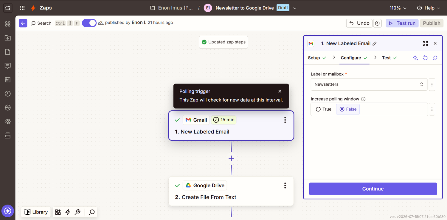 Selecting Gmail as the trigger app in a new Zapier Zap.