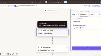 Selecting Gmail as the trigger app in a new Zapier Zap.
