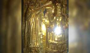 A medieval depiction of Harald Bluetooth being baptized by the missionary Poppo.