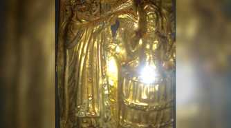 A medieval depiction of Harald Bluetooth being baptized by the missionary Poppo.
