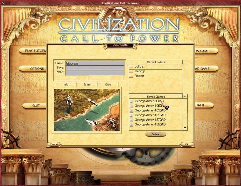 Civilization Call to Power load game screen
