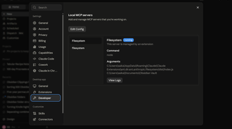 Filesystem MCP server enabled in Claude Desktop settings.