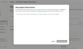 Claude Project instructions panel before adding a custom instruction.