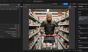ComfyUI Z Image Turbo image of a Witcher like character grocery shopping