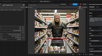 ComfyUI Z Image Turbo image of a Witcher like character grocery shopping