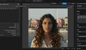 ComfyUI Z Image Turbo portrait of a woman at a harbor with pastel houses