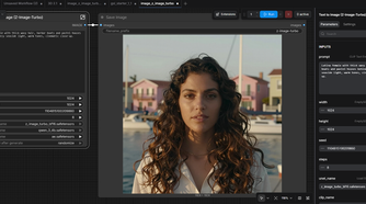 ComfyUI Z Image Turbo portrait of a woman at a harbor with pastel houses