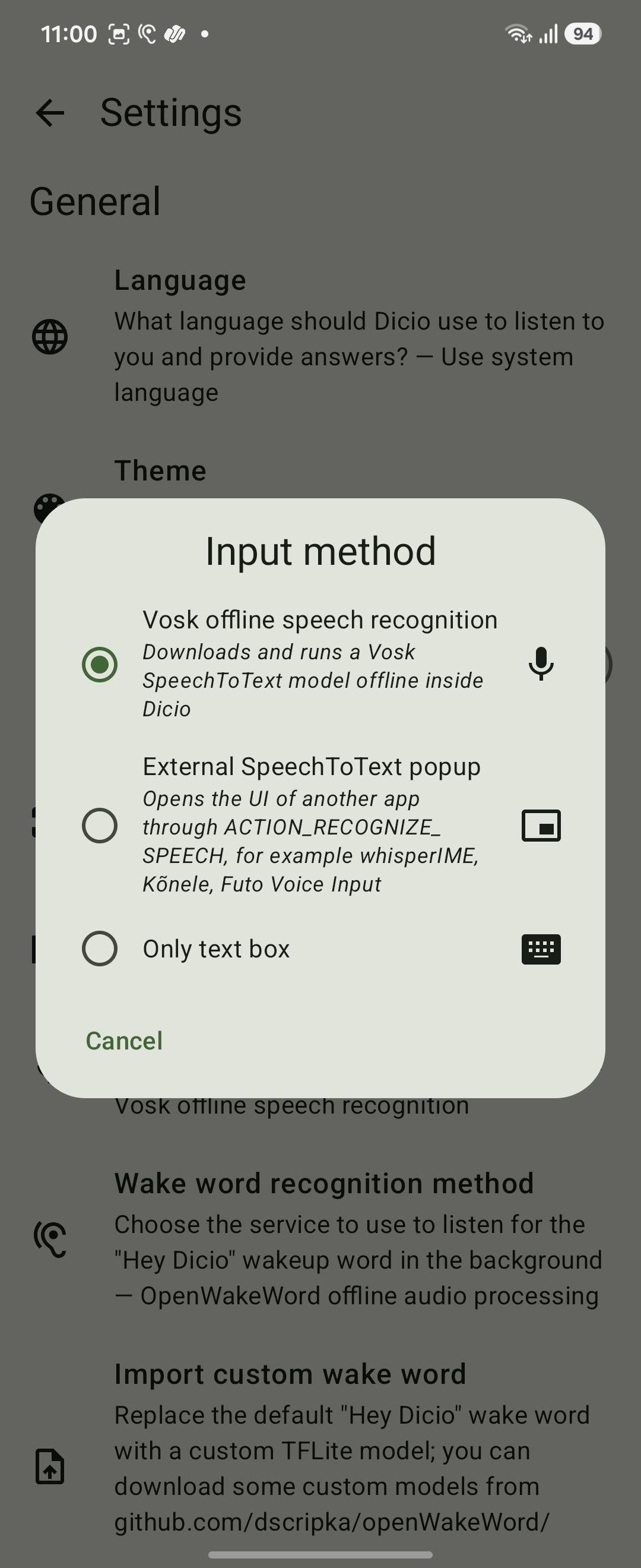 Dicio Voice Assistant Input Method Settings Dialog Samsung Galaxy Z Flip 6-1