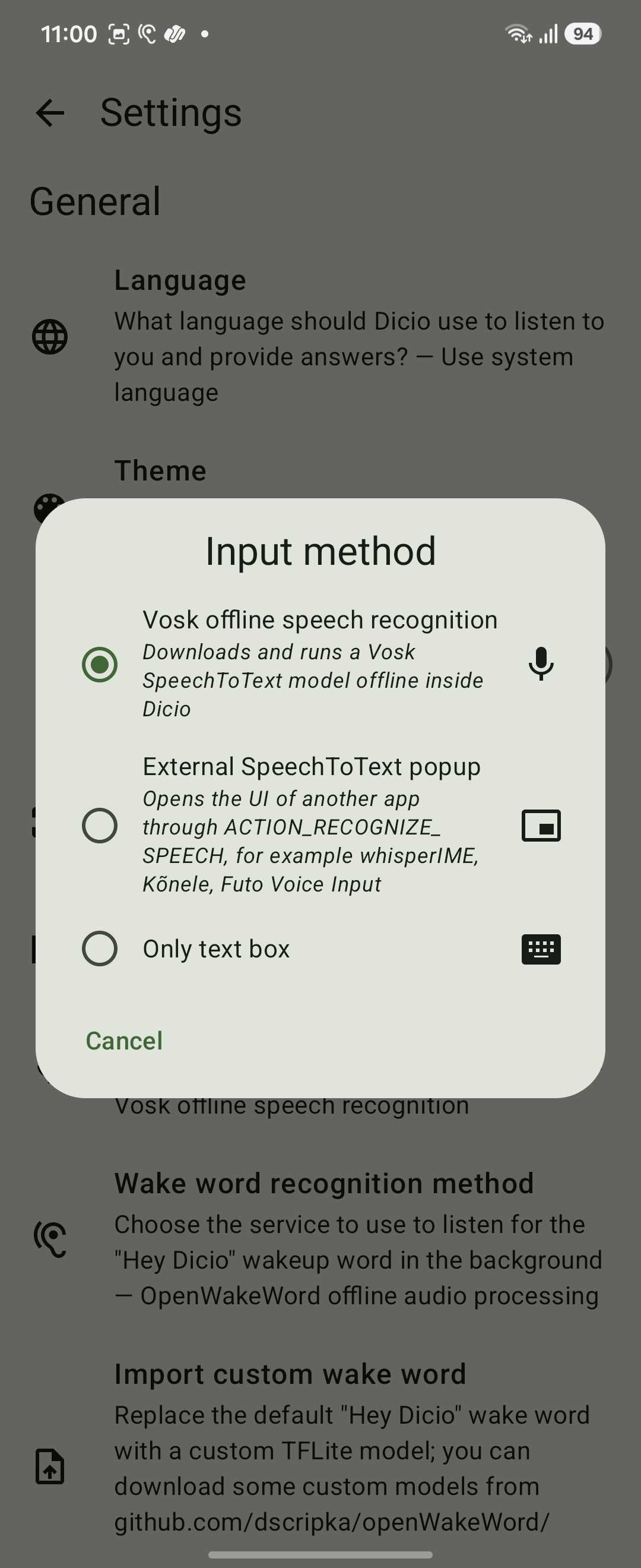 Dicio Voice Assistant Input Method Settings Dialog Samsung Galaxy Z Flip 6-1