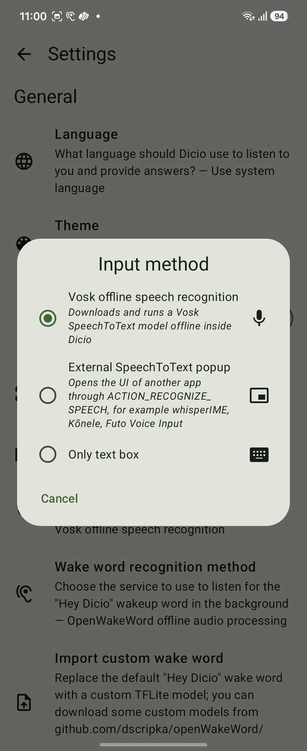 Dicio Voice Assistant Input Method Settings Dialog Samsung Galaxy Z Flip 6-1