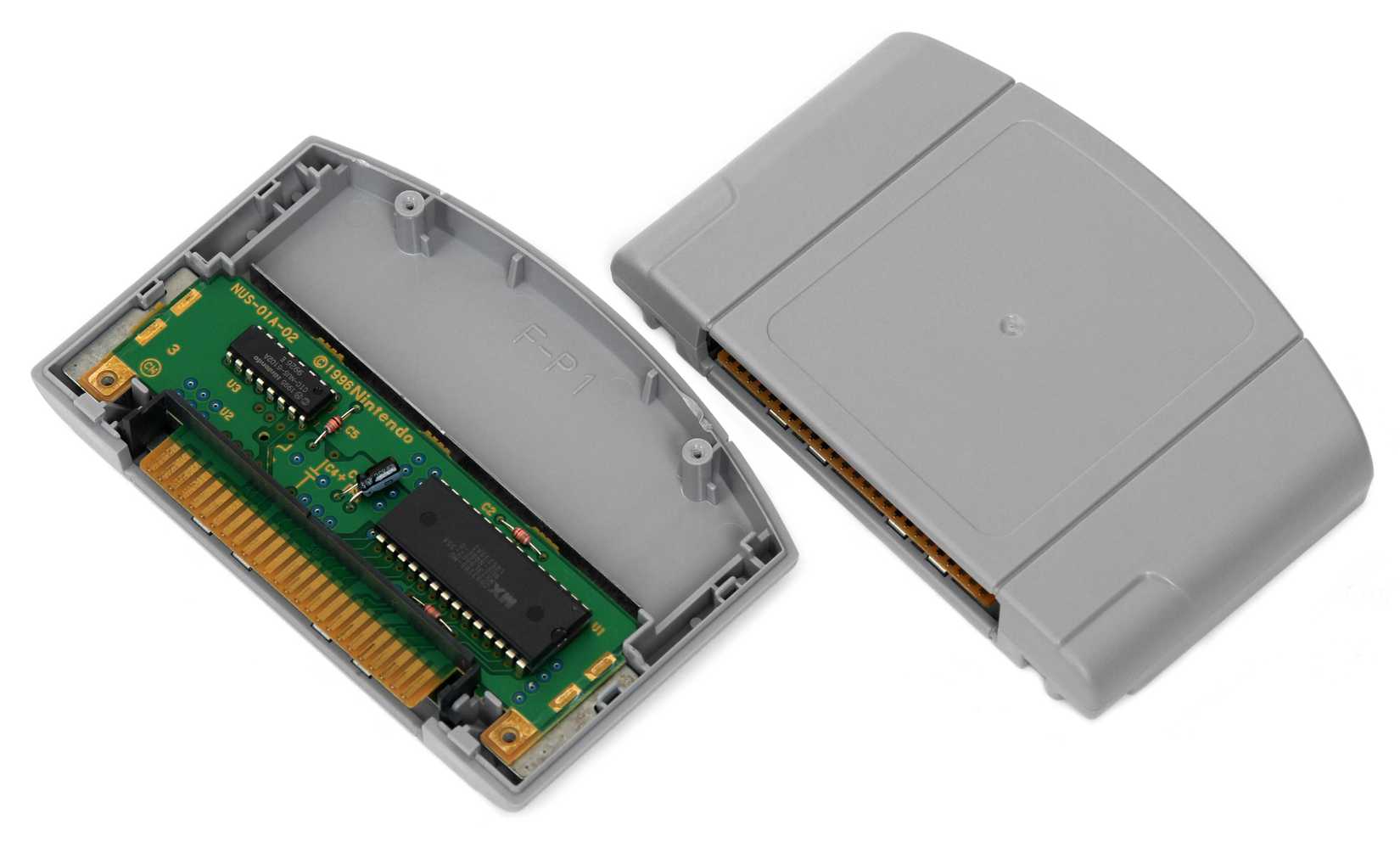 Disassembled Nintendo 64 game cartridge with PCB
