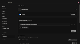 Filesystem MCP server extension's configuration.