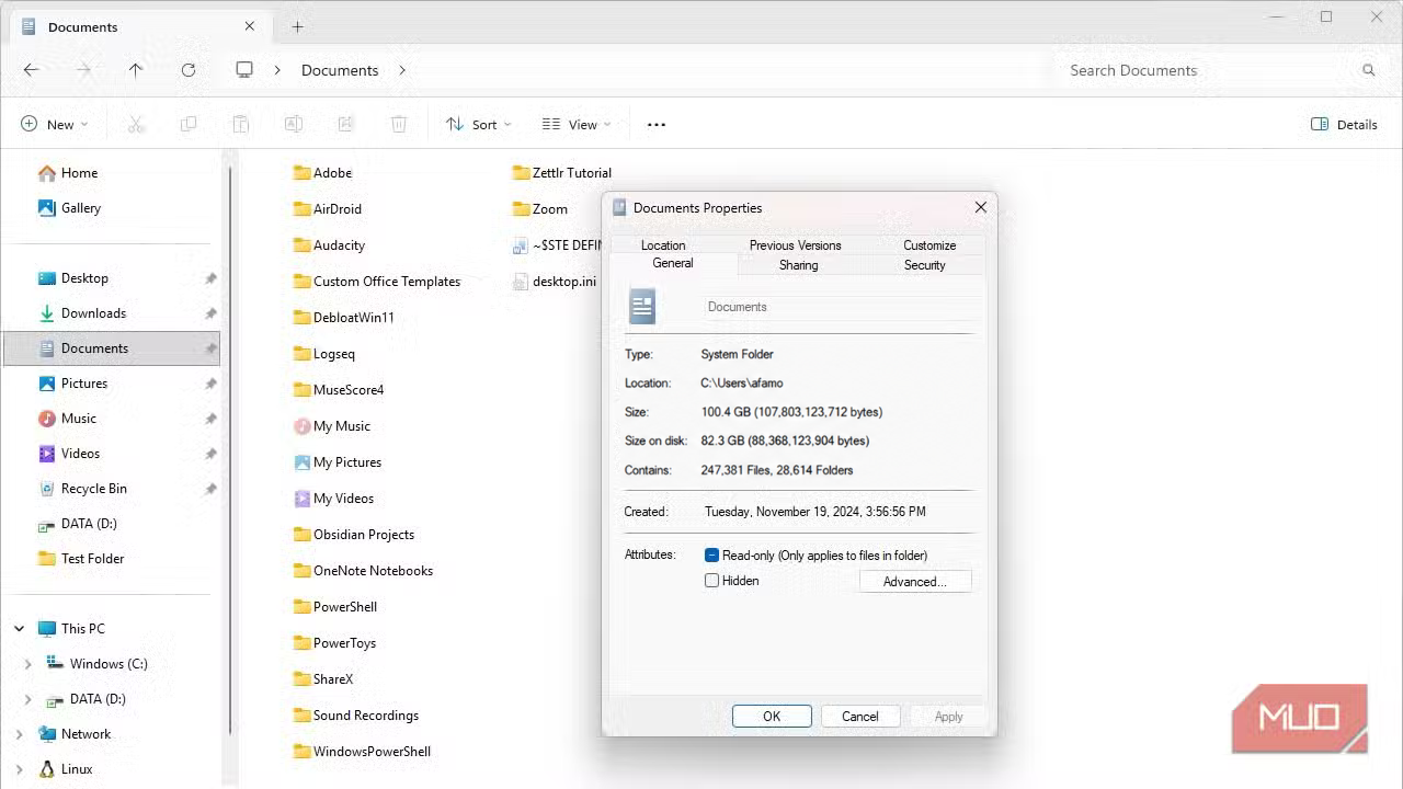 Folder size after compression