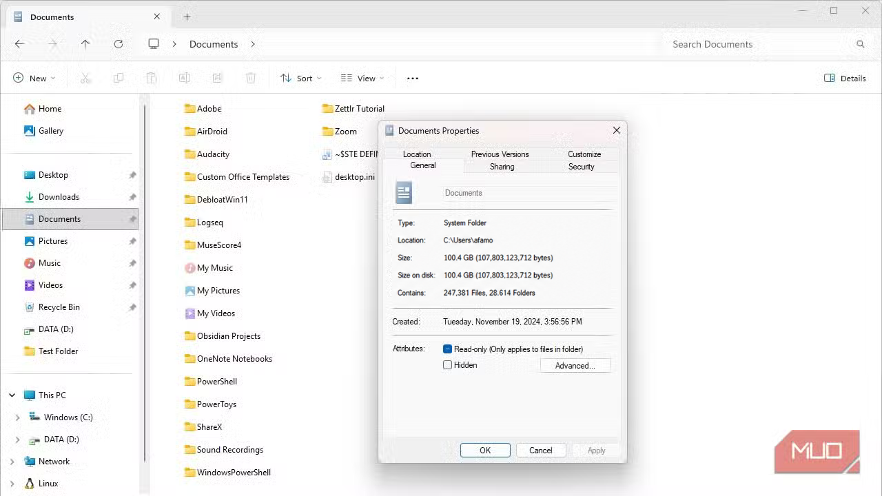 Folder size before compression