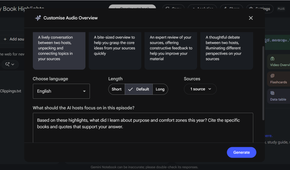 Customizing an Audio Overview with a focus prompt in Gemini Notebook.
