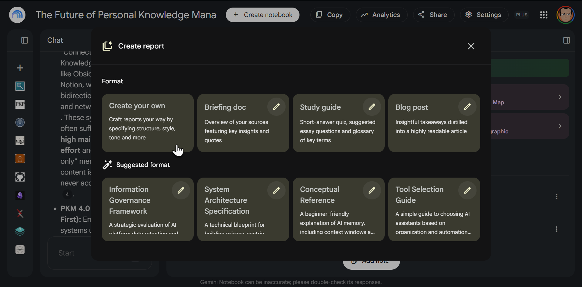 A finished custom report combining multiple chained templates in Gemini Notebook.
