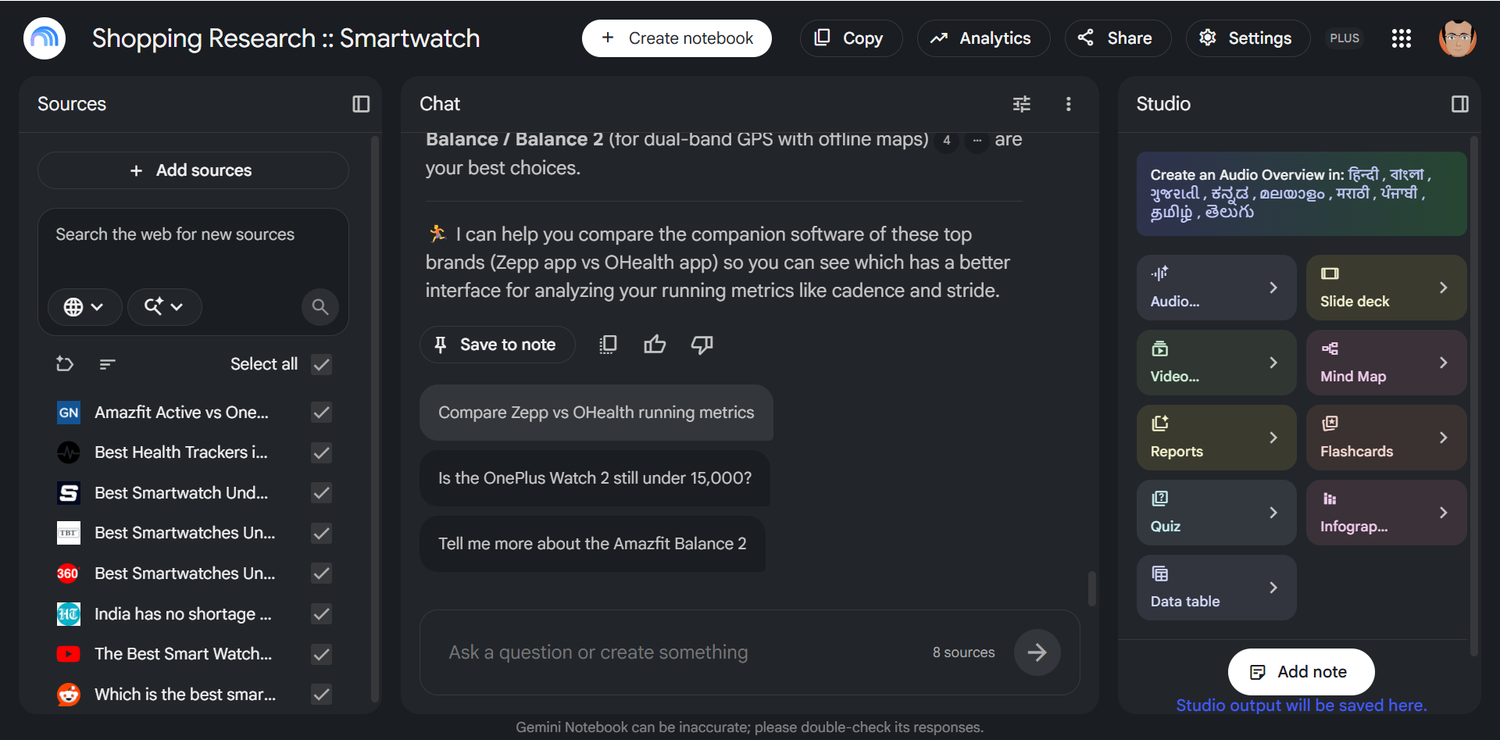 Gemini Notebook's suggested follow-up questions below an answer.