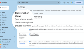 Conversation view on/off toggle in Gmail settings.