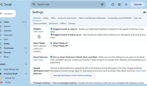 Gmail Nudge remindertoggle setting for a follow-up reply.