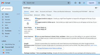 Gmail Nudge remindertoggle setting for a follow-up reply.