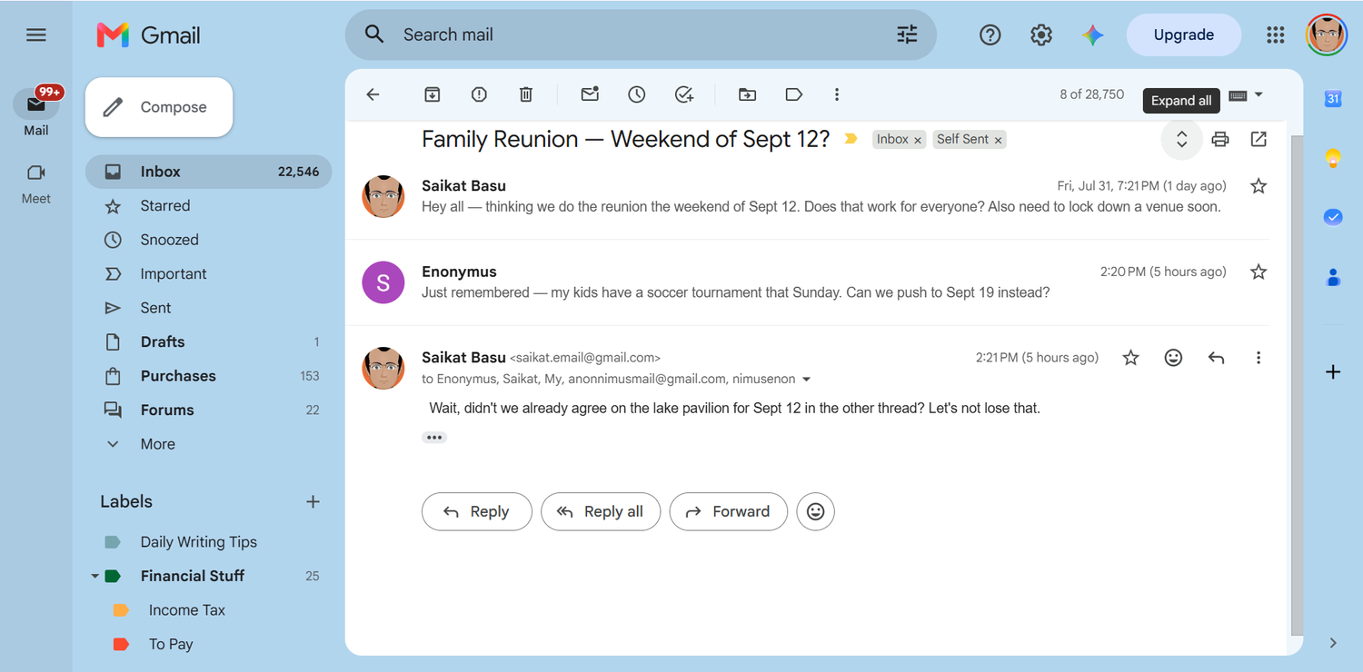 A Gmail threaded conversation.