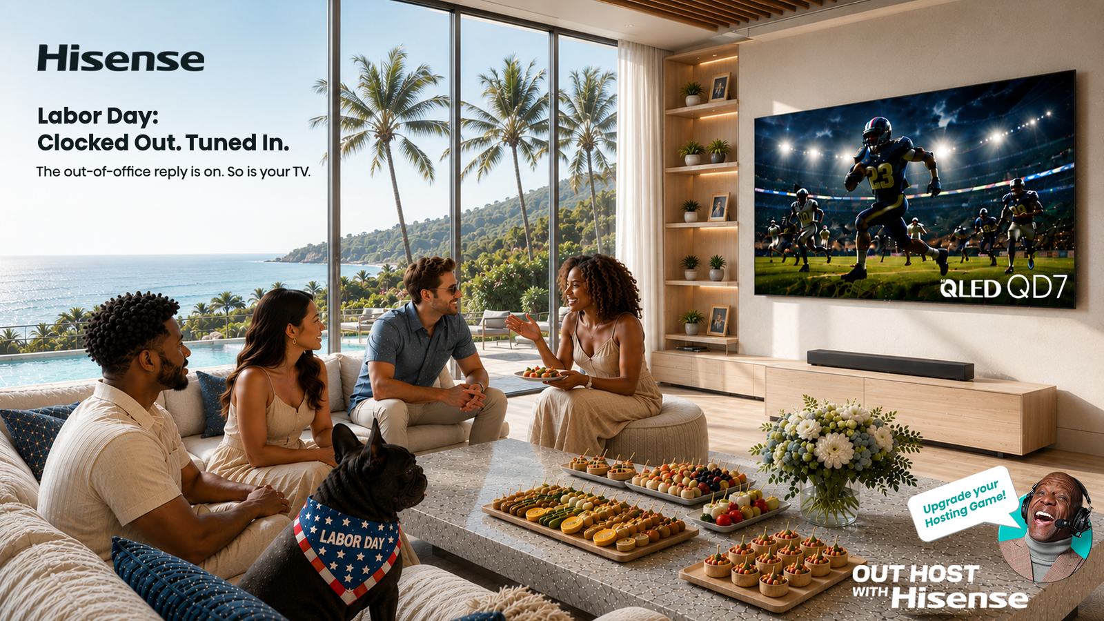 People watching sports in living room with the Hisense QD7.