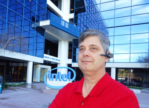 Jim Kardach portrait in front of Intel building.