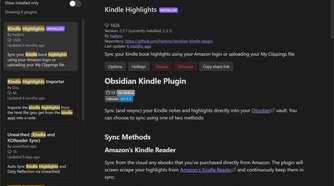 Kindle Highlights plugin listed in Obsidian's Community Plugins browser.