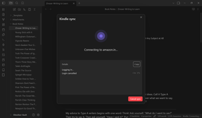 Kindle Highlights plugin syncing highlights with a progress indicator.