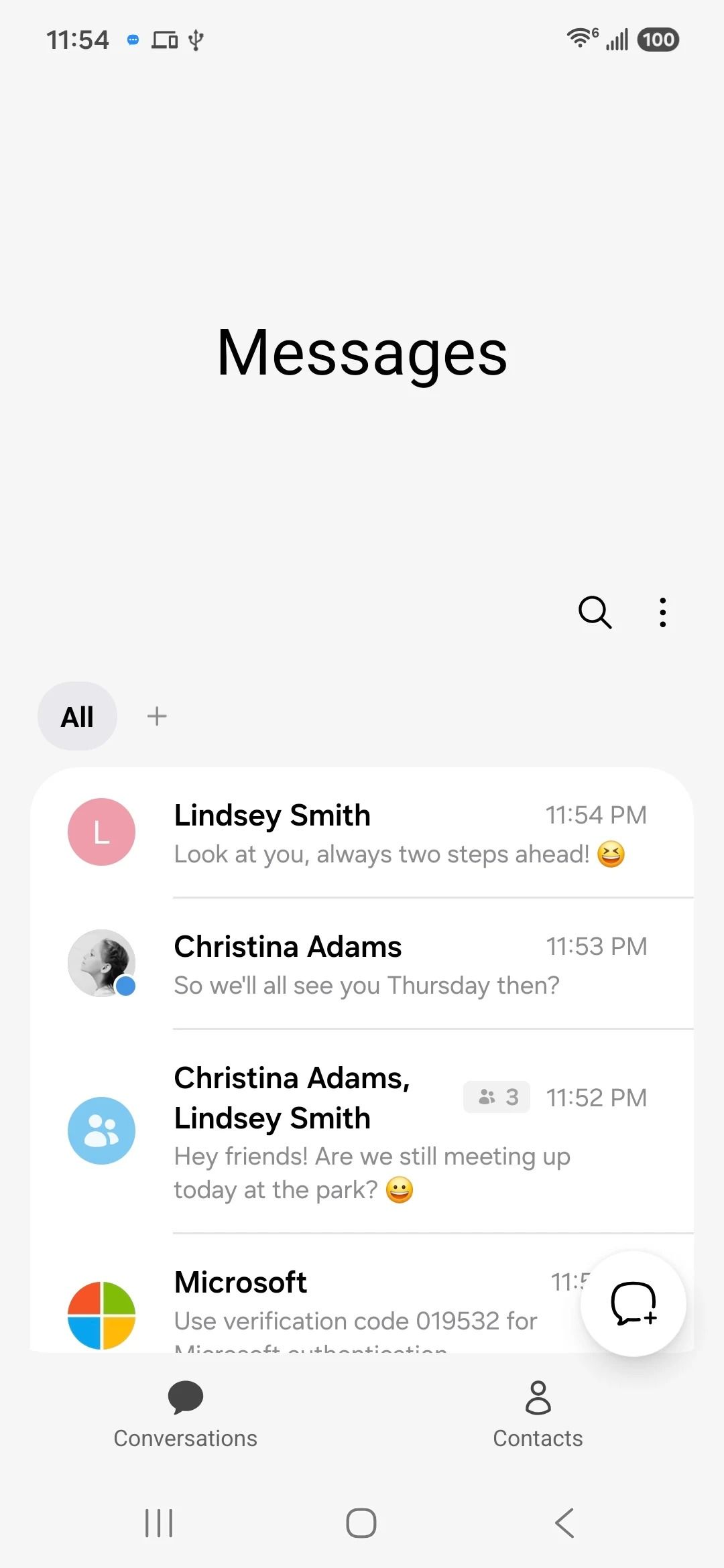 Messages inbox showing recent conversations