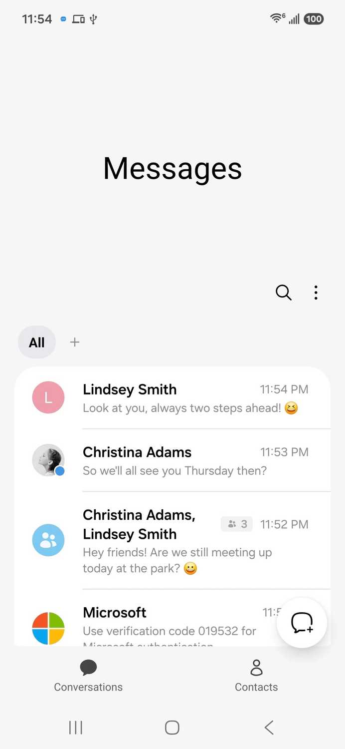 Messages inbox showing recent conversations