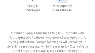 Messages setup screen offering Google Messages RCS integration