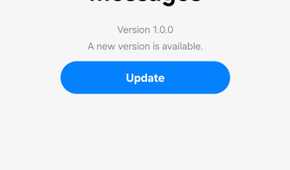 Messages app update screen with an “Update” button