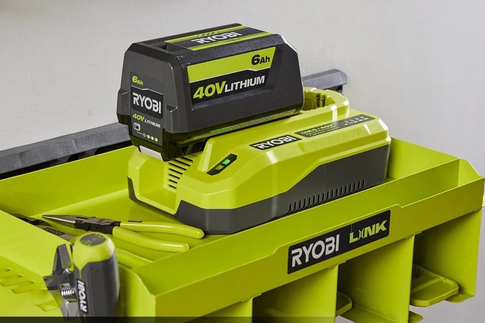 Ryobi Dual Platform charger with 40V battery connected