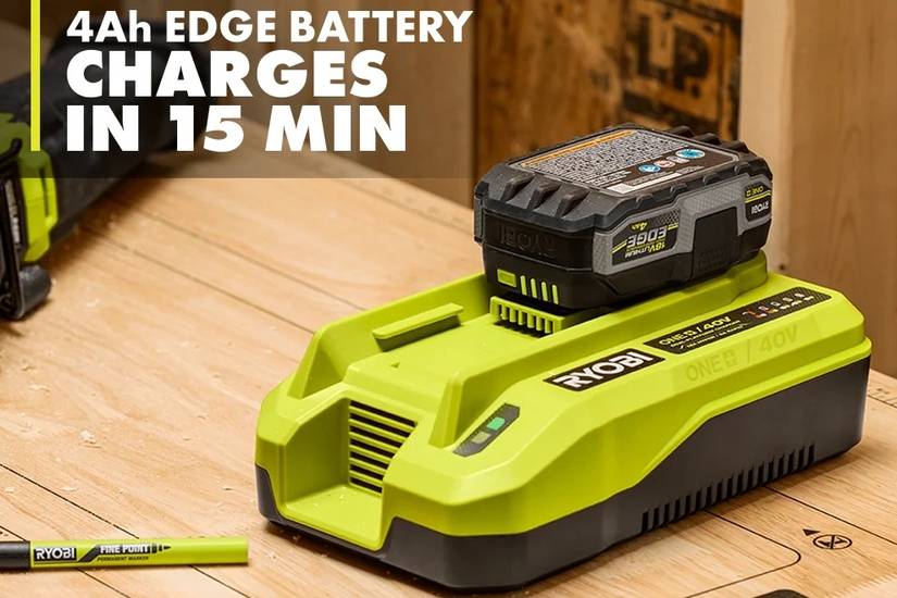 Ryobi Dual Platform charger with text in top left