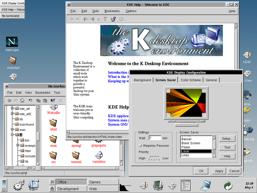 An alpha build of KDE 1.0 in 1997, less than a year after Matthias Ettrich announced the project.