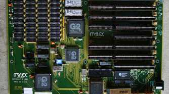 Vintage Mylex 80286 computer motherboard with expansion slots.