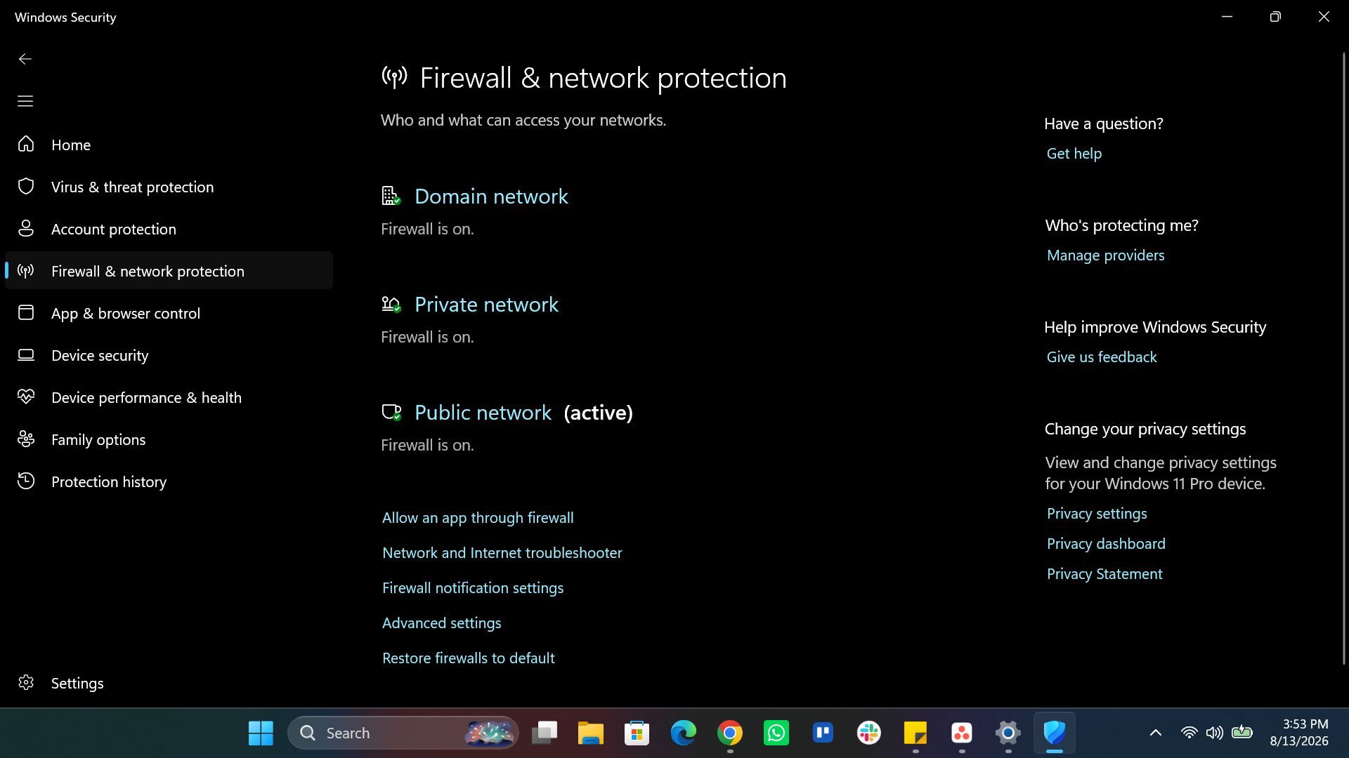 Windows Firewall and network protection