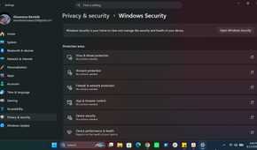 Windows Security Page in Settings