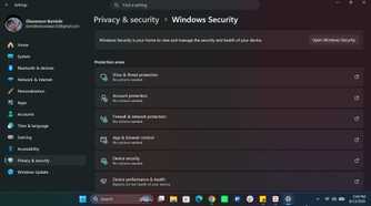 Windows Security Page in Settings