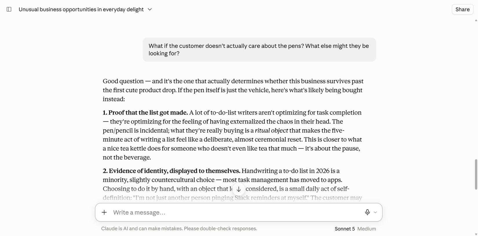 Asking Claude what the customer might really be looking for beyond the product.