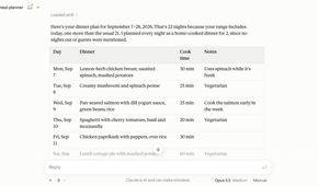 Claude meal plan for three weeks created with the skil.